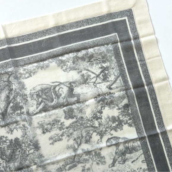 Classic Ivory & Grey Toile de Jouy Scarf Shawl